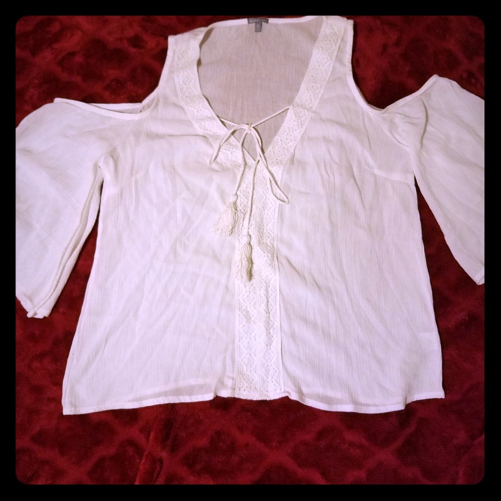 White cold shoulder top